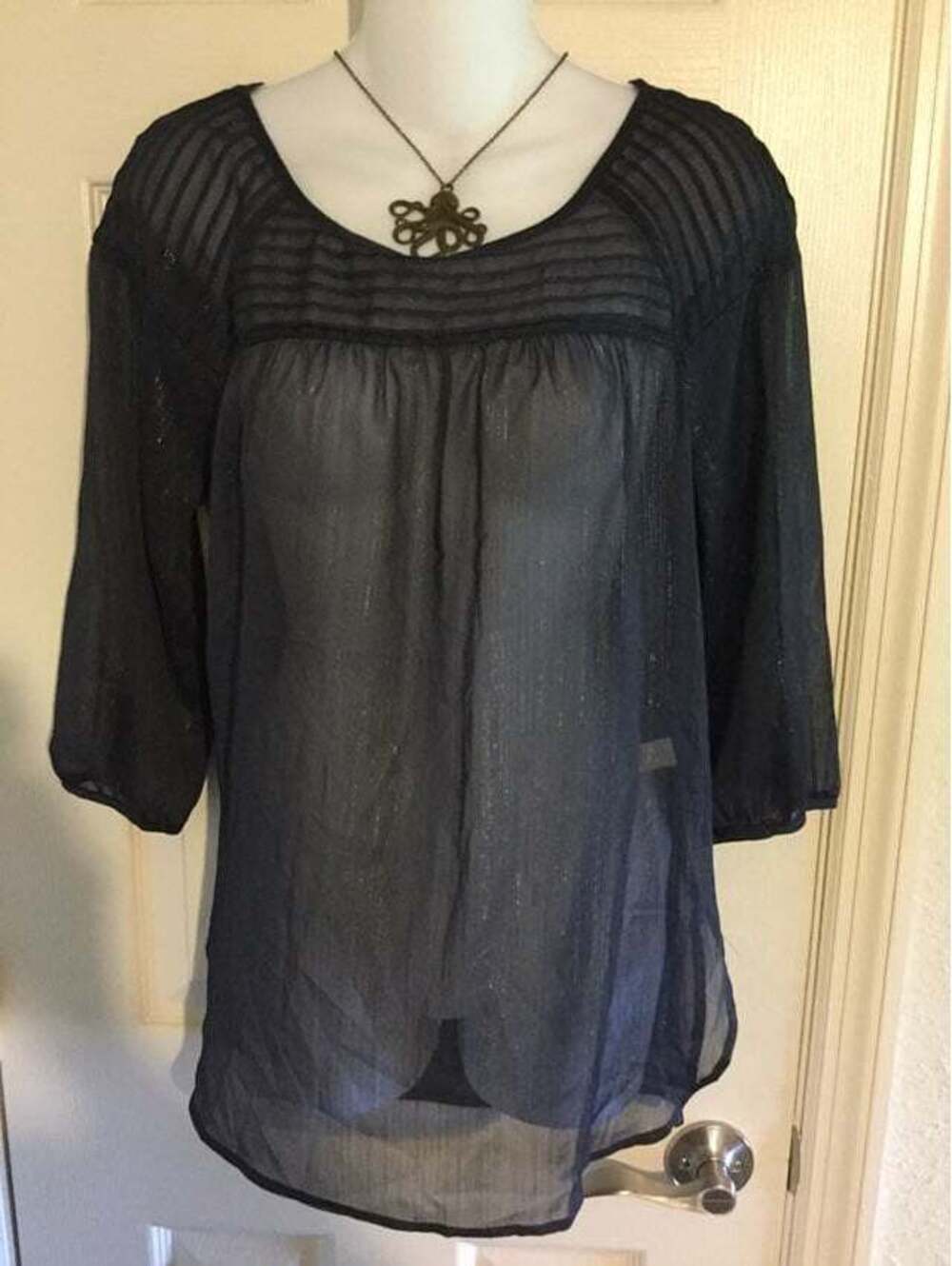 Sheer Peasant Blouse Gold Accents Milkmaid Fairycore Festival Holiday Whimsigoth